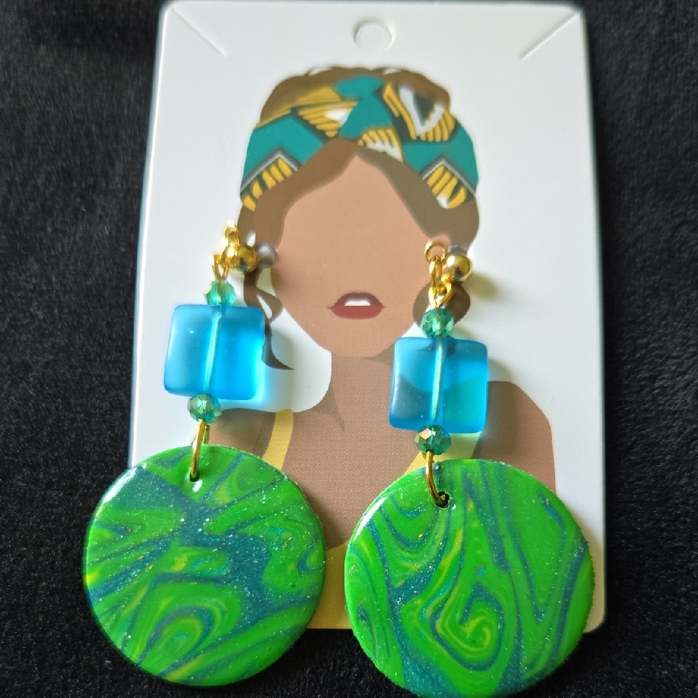 Green and Blue Dangle Earrings